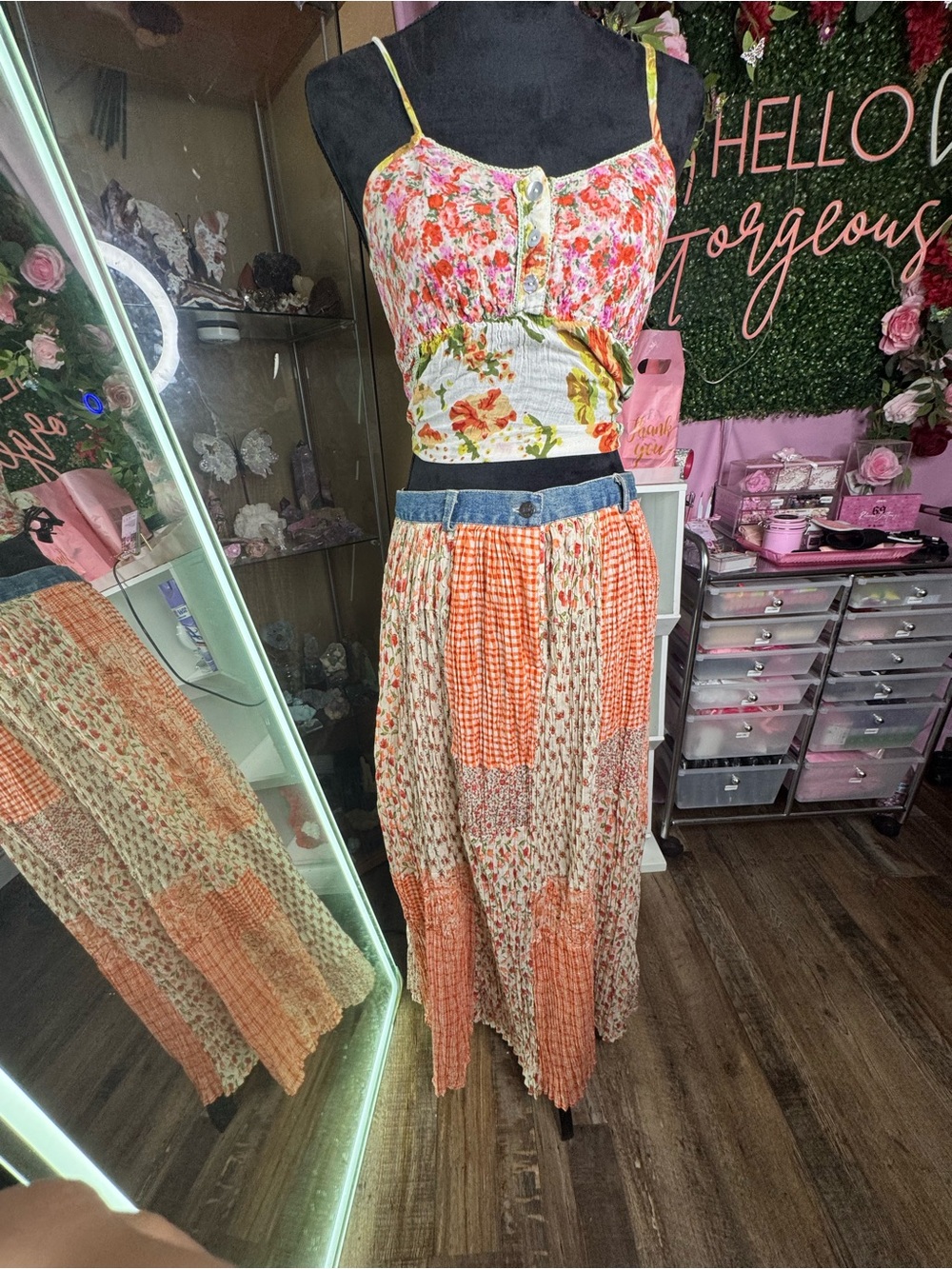 Orange Patchwork Maxi Skirt - Women Skirts